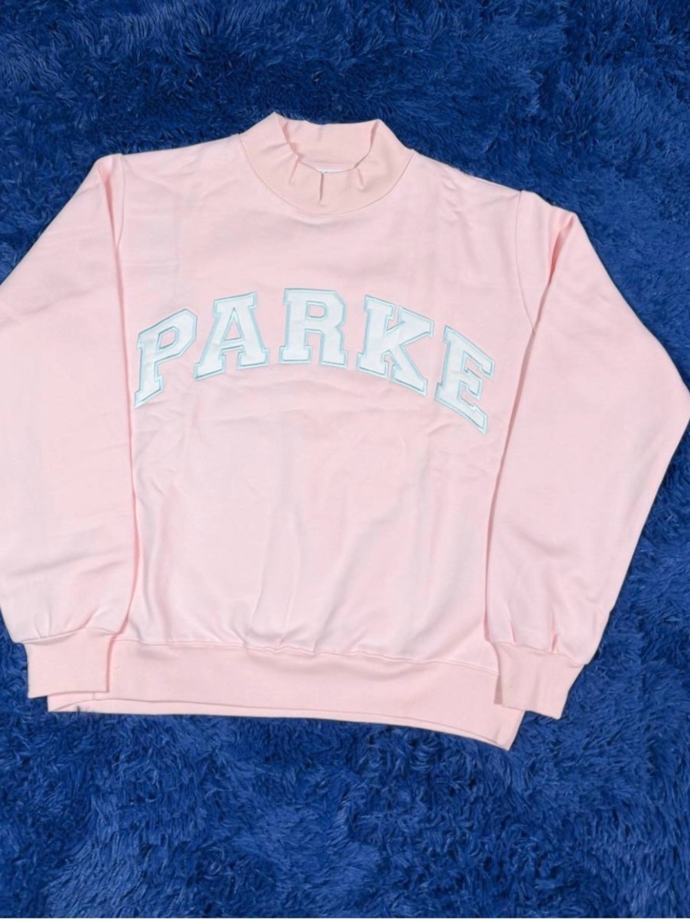 Parker Pastel Pink Mock Turtleneck Sweatshirt with Collegiate Logo